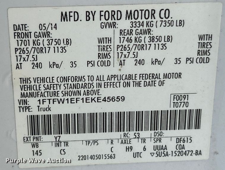 image for item EK4853 2014 Ford F150 XL SuperCrew pickup truck