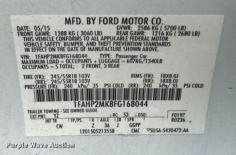 image for item EK4895 2015 Ford Taurus Police Interceptor 