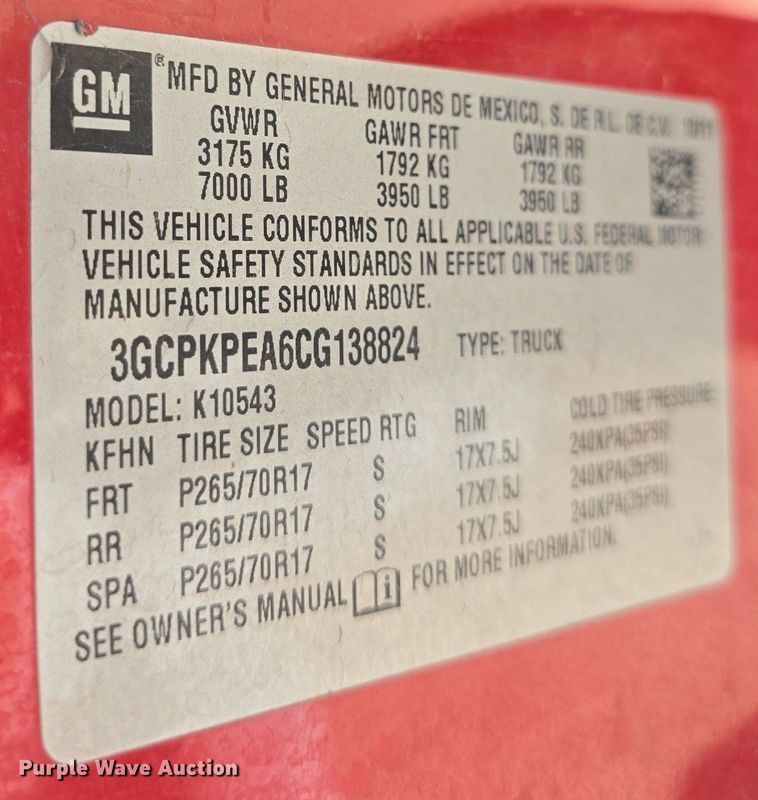 image for item EK6139 2012 Chevrolet Silverado 1500 Crew Cab pickup truck