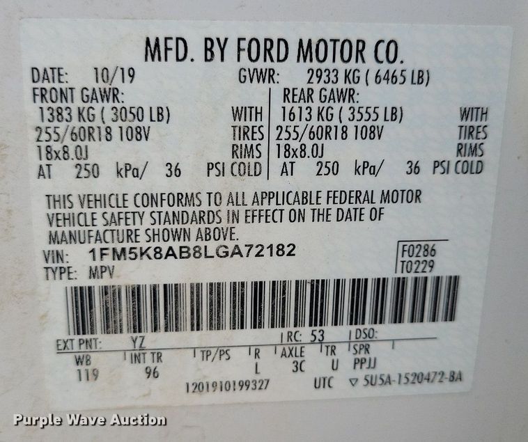 image for item KA9923 2020 Ford Explorer Police Interceptor  SUV