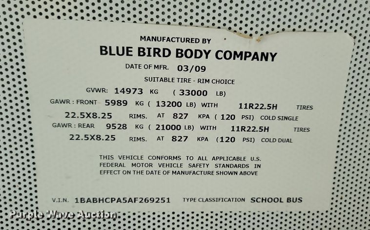 image for item KA9975 2010 Bluebird school bus