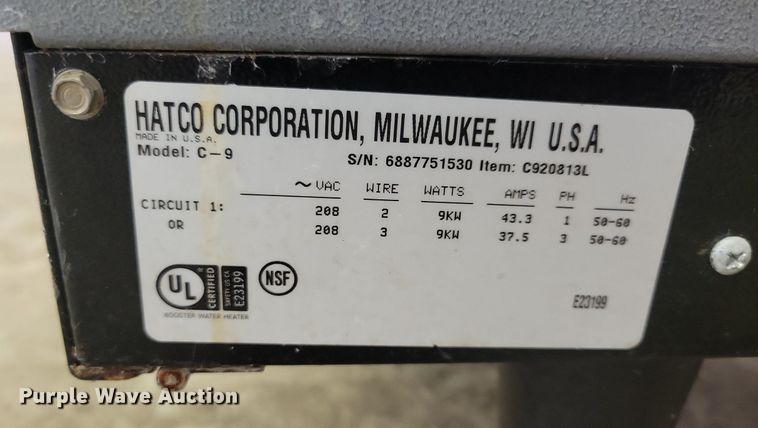 image for item KB9004 Hatco booster water heater