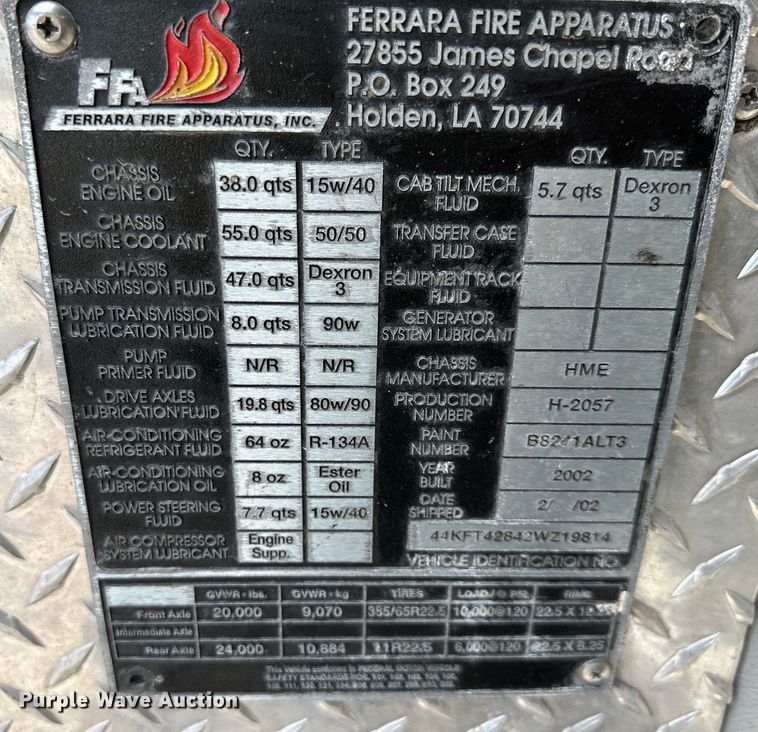 image for item NT9204 2002 HME H2057 pumper fire truck