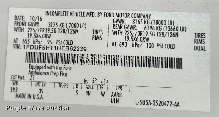 image for item OF9731 2017 Ford  F550 XLT ambulance
