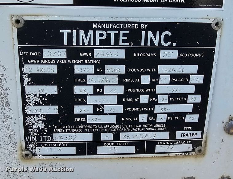 image for item DP1007 2008 Timpte Inc. Super Hopper grain trailer