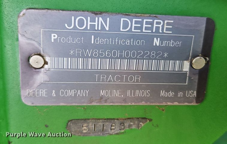 image for item DR8709 1991 John Deere 8560 4WD tractor