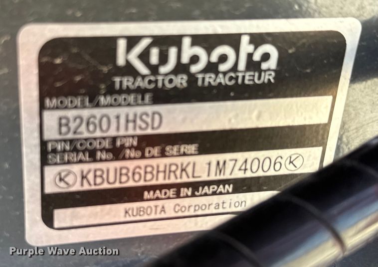 image for item DS7501 2021 Kubota  B2601HSD MFWD tractor