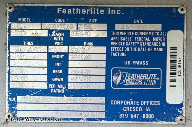 image for item DX0783 2001 Featherlite 9941 horse trailer