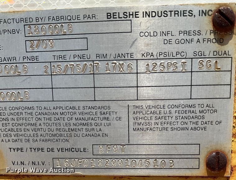 image for item DG4446 2009 Belshe BF9T equipment trailer