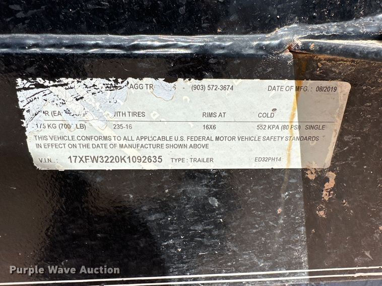 image for item DG4448 2019 Texas Bragg pipe trailer