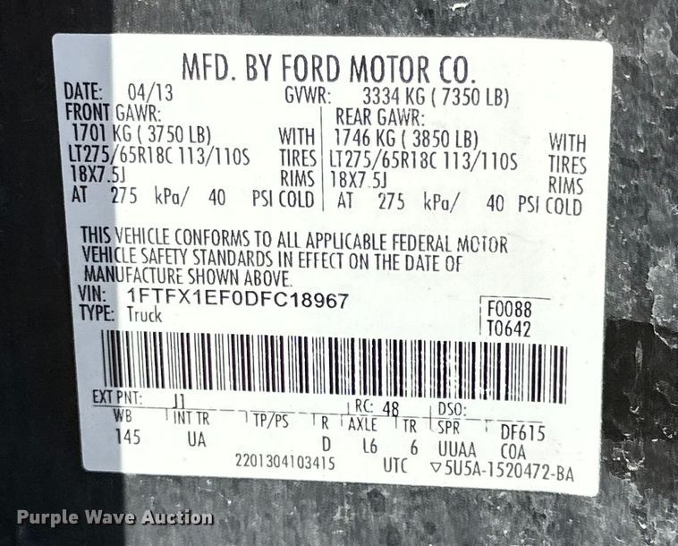 image for item DK6672 2013 Ford  F150 SuperCab pickup truck