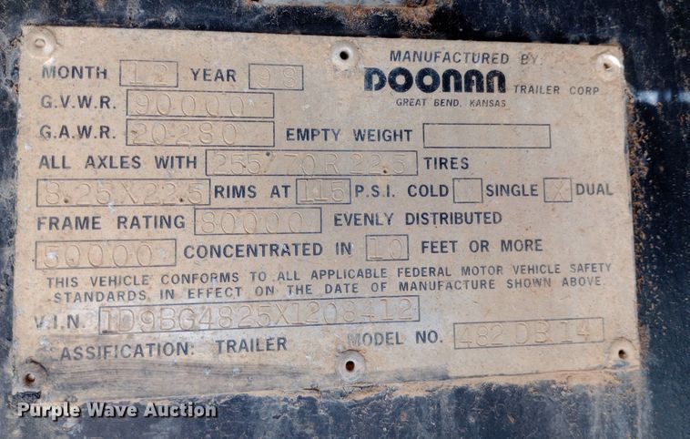image for item DP1048 1999 Doonan  482DB14 drop deck trailer