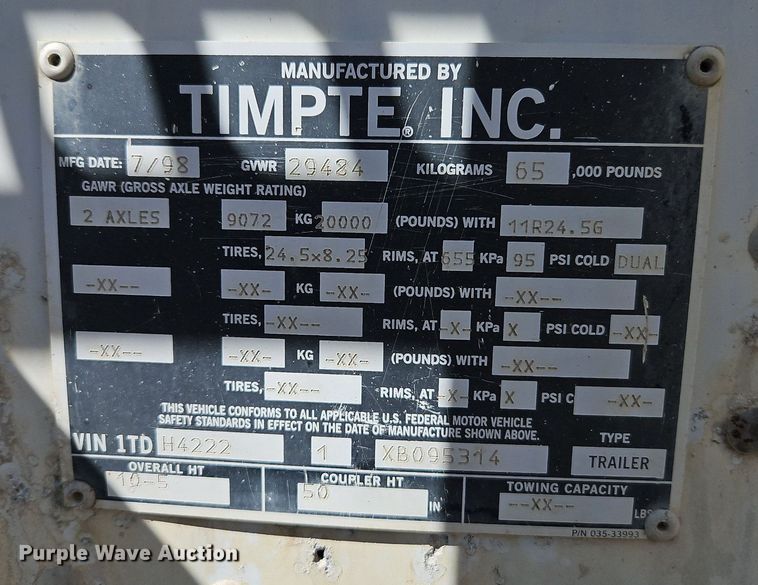 image for item DR8684 1999 Timpte Super Hopper grain trailer