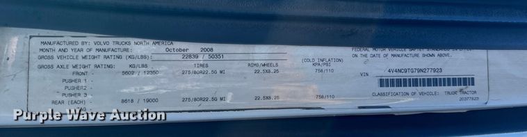 image for item DV5776 2009 Volvo  VNL semi truck