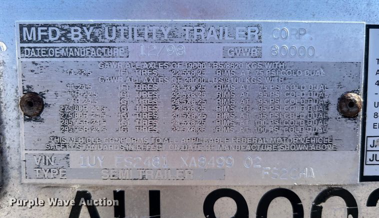 image for item EG0749 1999 Utility Trailer FS2CHA flatbed trailer