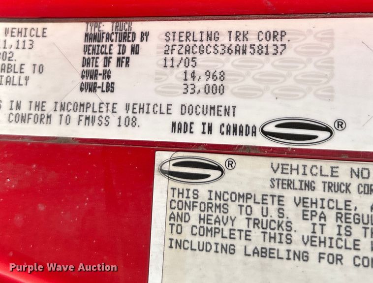 image for item EK4856 2006 Sterling  Acterra box truck