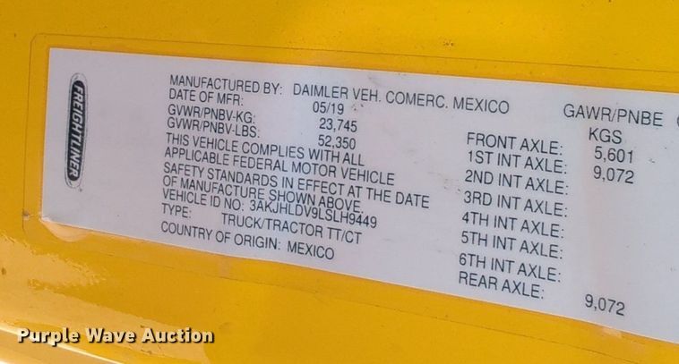 image for item NW9540 2020 Freightliner Cascadia 126 semi truck