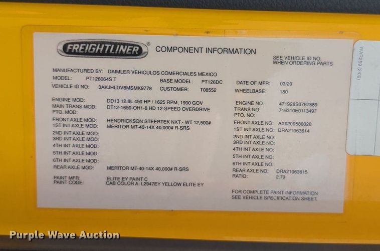 image for item NW9541 2021 Freightliner Cascadia 126 semi truck