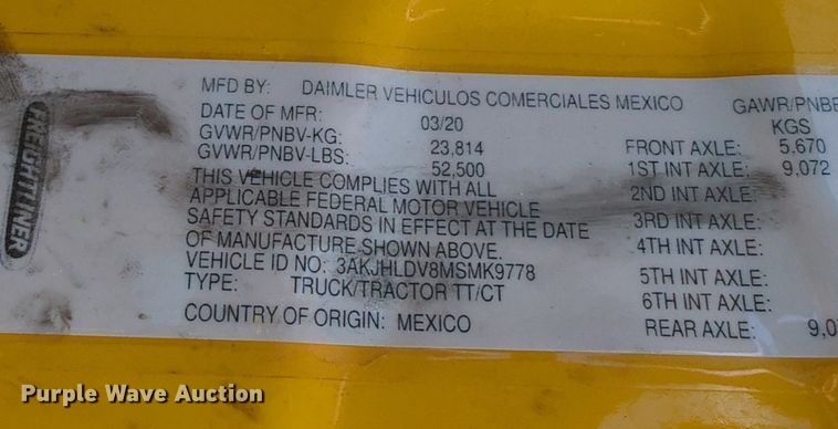 image for item NW9541 2021 Freightliner Cascadia 126 semi truck