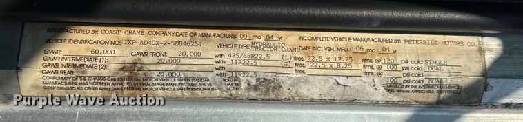 image for item OF9781 2005 Peterbilt 357 crane truck