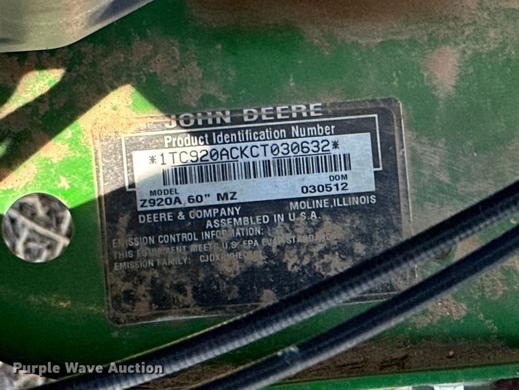 image for item DK6522 2012 John Deere  Z920A ZTR lawn mower