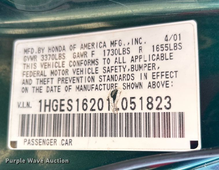 image for item DO6592 2001 Honda Civic 