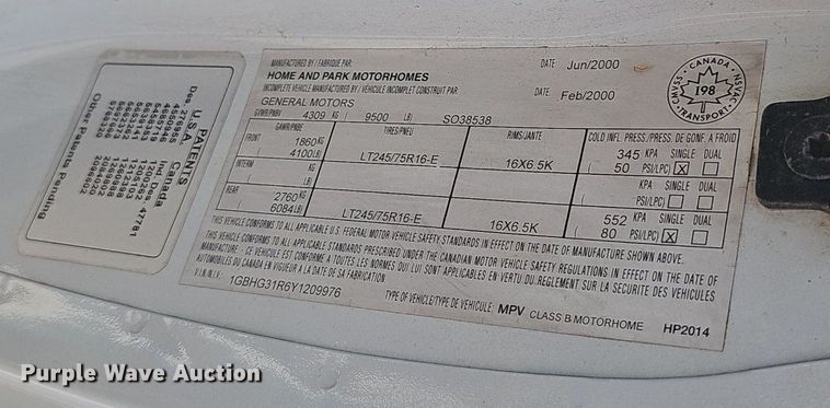 image for item DP1014 2000 Chevrolet Express 3500 Roadtrek 200 RV