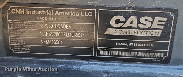 image for item DP6559 2015 Case SV280 skid steer loader