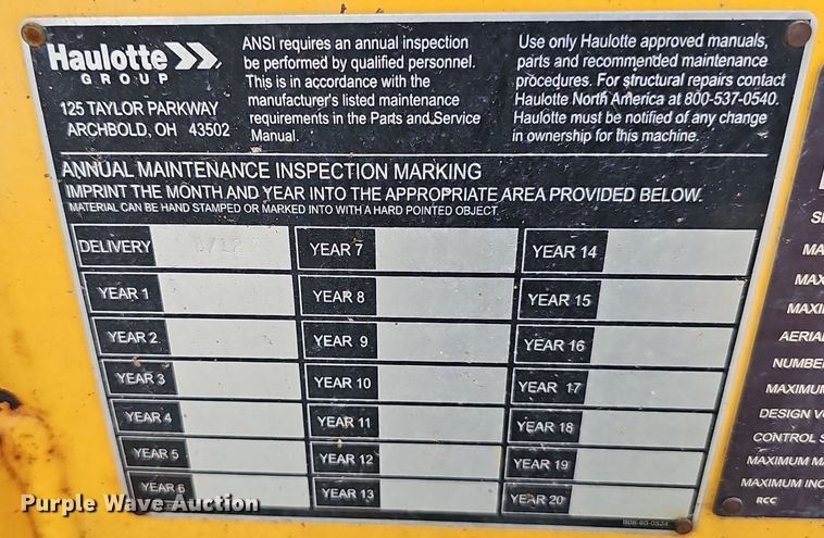 image for item DP6563 2012 Haulotte 45XA boom lift