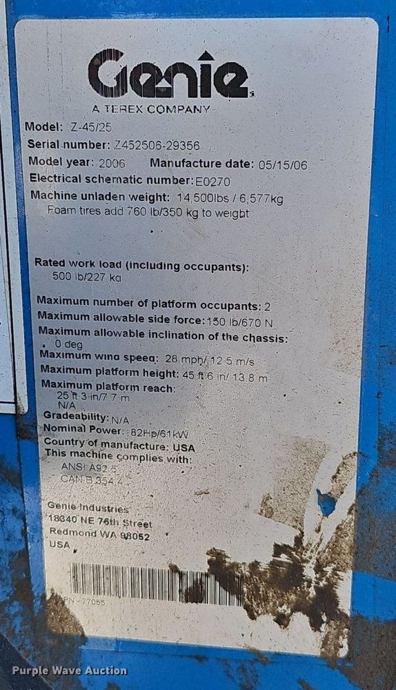 image for item DP6566 2006 Genie Z-45/25 boom lift