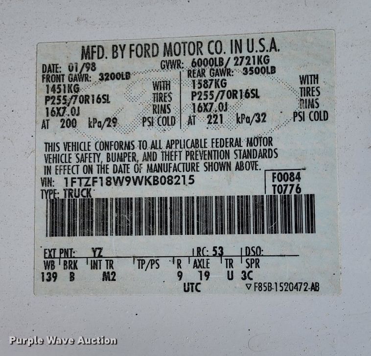 image for item DR4866 1998 Ford  F150 pickup truck