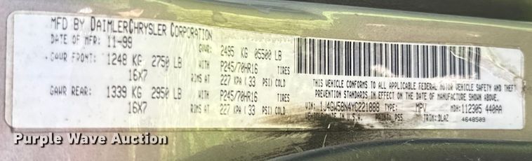 image for item DX0825 2000 Jeep Grand Cherokee SUV