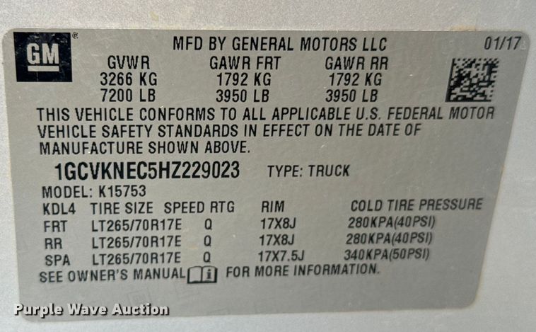 image for item DX0872 2017 Chevrolet Silverado 1500 Double Cab pickup truck