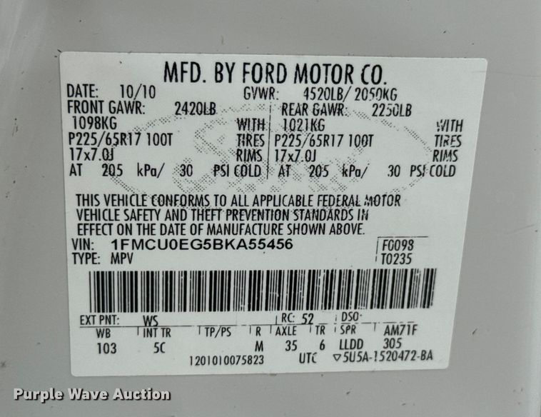 image for item DX0873 2011 Ford Escape Limited SUV