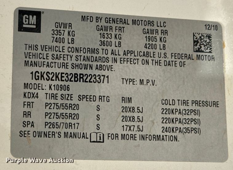 image for item DX0907 2011 GMC Yukon XL 
