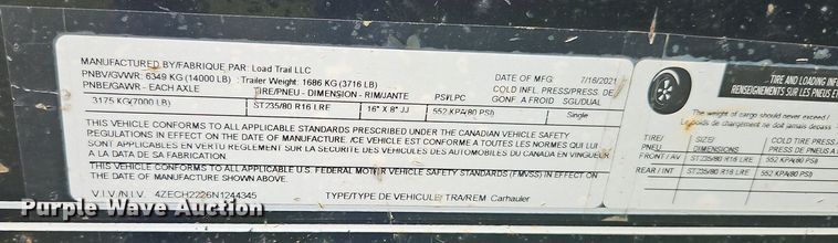 image for item EI3952 2022 Load Trail equipment trailer