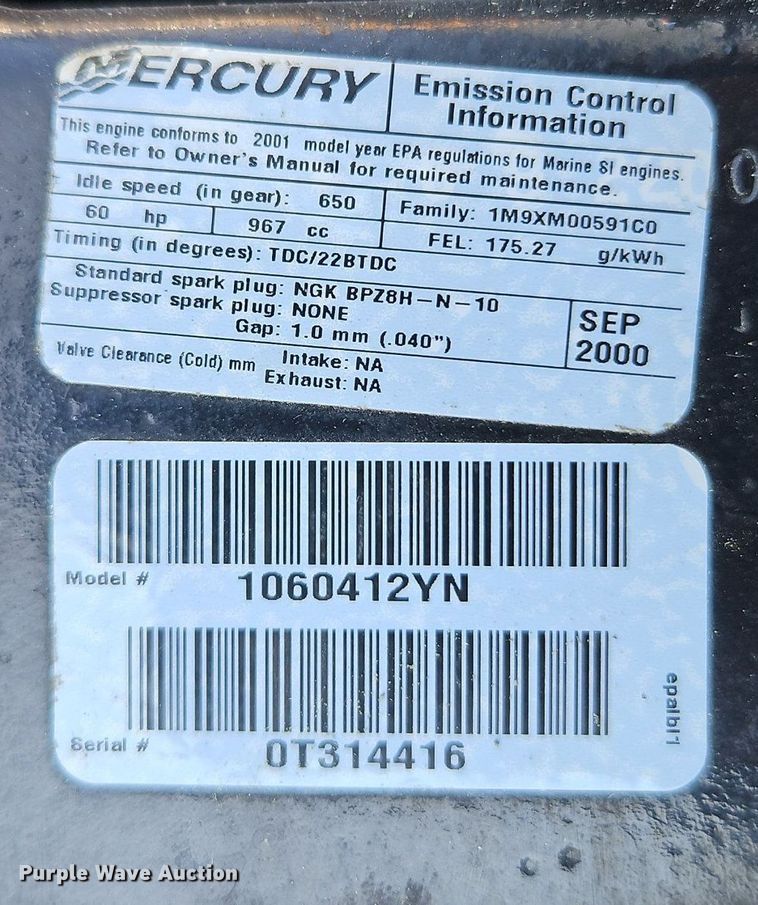 image for item EI3957 2000 Mercury Tracker 60 engine