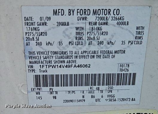 image for item EI3960 2009 Ford F150 Platinum  SuperCrew pickup truck