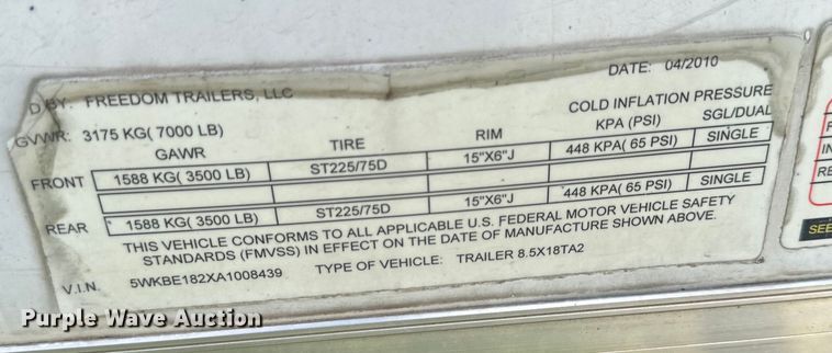 image for item EJ7024 2010 Freedom enclosed cargo trailer