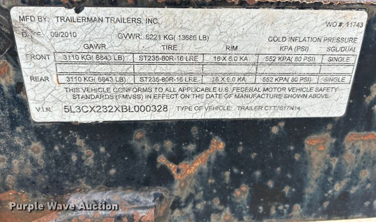 image for item EK4887 2011 Trailerman CTT7617N14 tilt deck equipment trailer