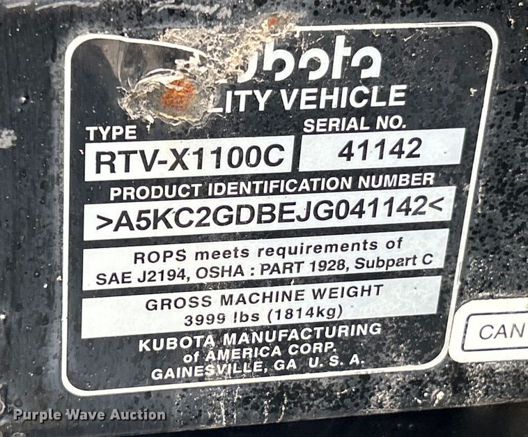 image for item EK4890 2018 Kubota  RTV-X1100C utility vehicle