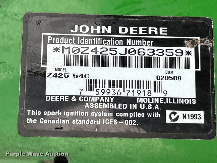 image for item EK4899 2009 John Deere  Z425 ZTR lawn mower