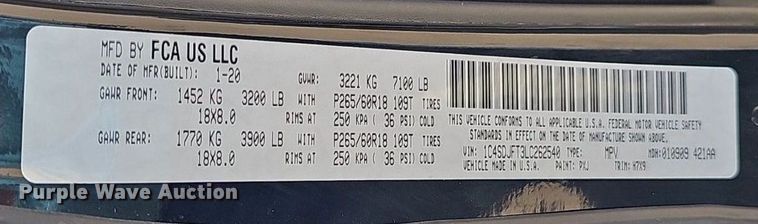 image for item IO9929 2020 Dodge Durango SUV