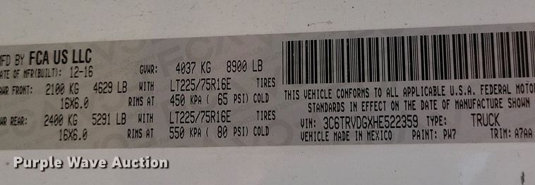image for item KA9922 2017 Ram ProMaster 2500 van