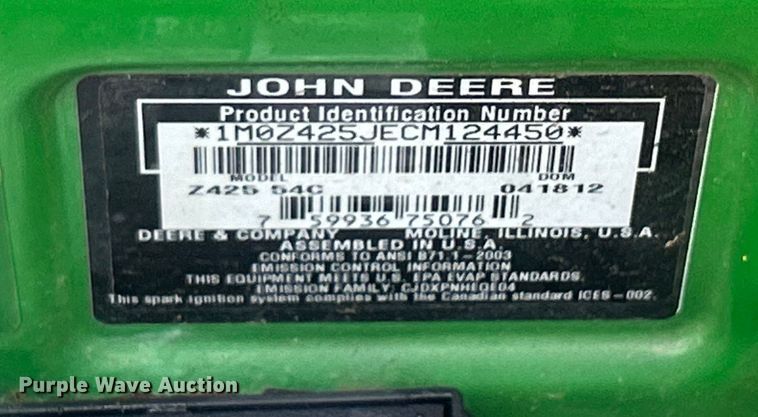 image for item NB9435 2012 John Deere  Z425 ZTR lawn mower