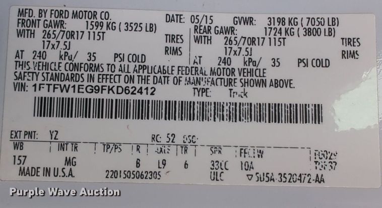 image for item NG9302 2015 Ford F150 SuperCrew pickup truck