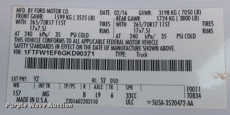 image for item NG9304 2016 Ford F150 SuperCrew pickup truck