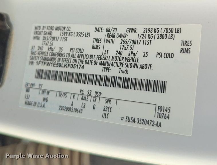 image for item NG9911 2020 Ford F150 SuperCrew pickup truck