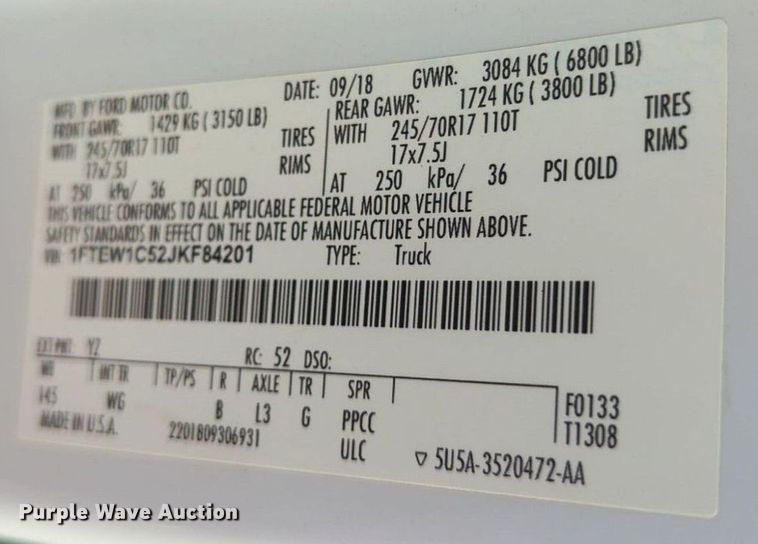 image for item NG9913 2018 Ford  F150 SuperCrew pickup truck