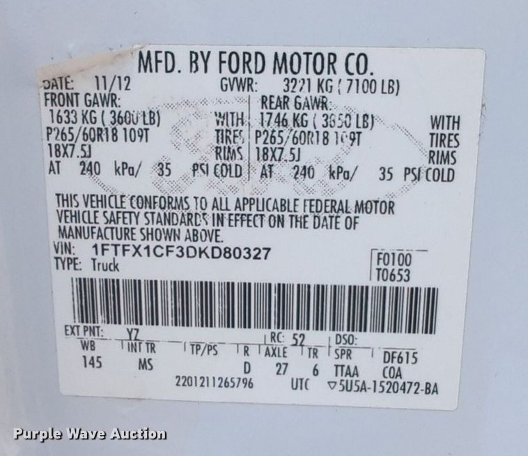 image for item NG9916 2013 Ford F150 SuperCab pickup truck